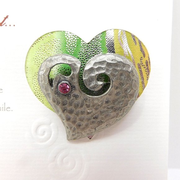 New Heart Brooch Pin Darling Dash Follow Your Heart Card Pink Rhinestone - Picture 2 of 4